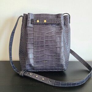 DeMellier London Gray/ Blue Mock Croc Naples Shoulder Crossbody Bucket Leather